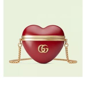 Gucci Red Heart AirPods case with Gold-tone Accents and chain NWT and box